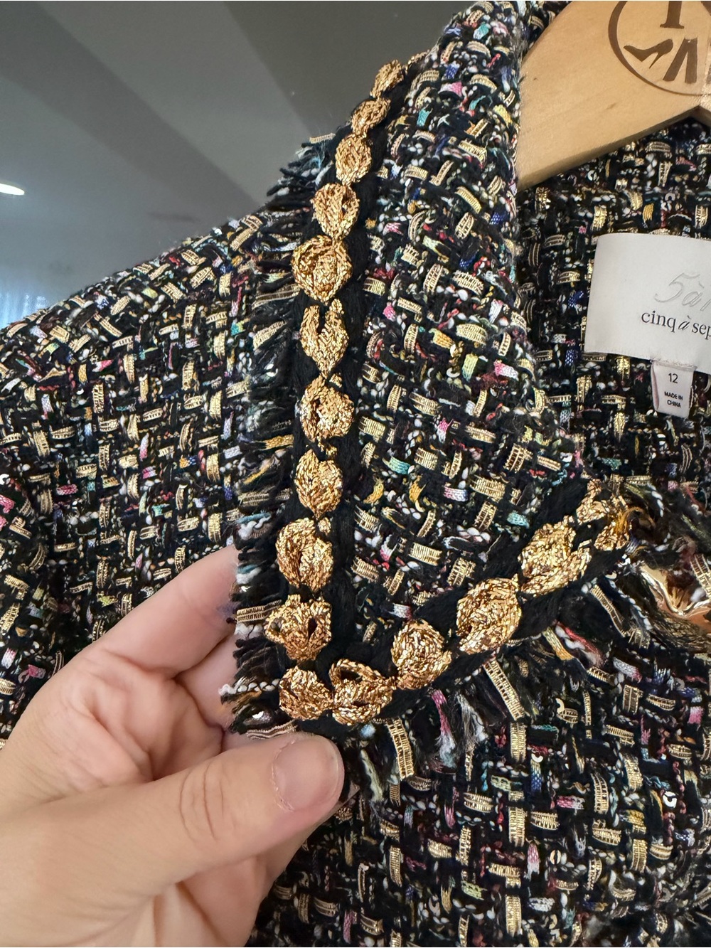 Cinq a Sept 'Odette' Cropped Confetti Tweed Jacket - Size 12 - Picture 10 of 11